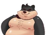  anthro arm_hair body_hair canid canine canis chest_hair dog_tags domestic_dog hairy jess_(ugly-rat15508) male mammal multicolored_body nipples overweight overweight_male sexy_eyes simple_background solo ugly-rat15508 