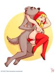  2018 animal_genitalia animal_penis anthro anthro_penetrating anthro_penetrating_human big_bad_wolf blonde_hair breast_grab breasts canid canine canine_penis canis cape clothing duo erect_nipples eyes_closed female female_on_anthro female_penetrated footwear from_behind_position genitals hair hand_on_breast hood human human_on_anthro human_penetrated interspecies joe_randel knot legwear little_red_riding_hood little_red_riding_hood_(copyright) looking_pleasured lying male male/female male_on_human male_penetrating male_penetrating_female mammal mostly_nude nipples nude on_side penetration penile penile_penetration penis red_penis sex shoes spoon_position spooning stockings thigh_highs vaginal vaginal_penetration wolf young 