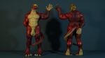  anthro balls dergdrister dragon genitals gesture hi_res looking_at_viewer male musclegut muscular mythological_creature mythological_scalie mythology nude paws penis red_body scalie shy simple_background slightly_chubby smile solo tail_wrapped tyler_(dergdrister) waving waving_at_viewer yellow_penis 