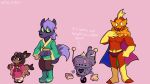  anthro axis_(undertale_yellow) canid canine chujin_ketsukane el_bailador_(undertale_yellow) female fox group hi_res humanoid kanako_ketsukane lineup machine male mammal monotone_background pink_background robot simple_background toony undertale_yellow unknown_species v01dst3lar 