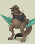 2024 3_toes anthro artist_name beck_(dansharkman) belly big_belly blue_eyes bottomless breasts brown_body brown_fur brown_hair brown_nose clothed clothing colored digital_media_(artwork) dipstick_tail feet female fur hair hammock hi_res huge_belly kangaroo karipup long_tail macropod mammal markings marsupial mayternity_2024 messy_hair monotone_background motion_lines navel outie_navel oversized_clothing oversized_topwear pregnant shaded shadow simple_background sitting small_breasts solo tail tail_markings tired toes topwear
