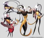 2019 2_horns accessory arthropod black_arms black_eyes black_legs black_neck blush broad_shoulders cloak clothed clothing colored_sketch digital_media_(artwork) duo english_text featureless_feet featureless_hands feet female front_view grey_background hollow_knight hollow_knight:_silksong horn hornet_(hollow_knight) larger_female leenah long_tail map melee_weapon mouthless muscular muscular_female nail_(weapon) noseless rear_view red_cloak red_clothing shakra_(hollow_knight:_silksong) simple_background size_difference sketch sketch_page smaller_female solo sparkles speech_bubble standing sword sword_on_back tail talking_to_another team_cherry text url weapon weapon_on_back