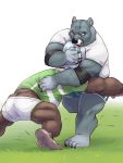  2018 3:4 animal_crossing anthro bottomwear brown_body brown_fur butt clothing curt_(animal_crossing) duo eclipsewolf fur hi_res humanoid_hands male mammal nintendo rugby shirt shorts topwear ursid video_games 