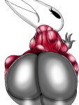 2021 2_horns 4_fingers arthropod big_butt black_body black_breasts black_butt black_eyes black_hands black_legs black_skin blazedscarf breasts butt cloak clothing digital_media_(artwork) eyelashes female fingers hollow_knight horn hornet_(hollow_knight) huge_butt looking_at_viewer looking_back mouthless noseless rear_view red_cloak red_clothing simple_background solo standing team_cherry thick_thighs white_background wide_hips 