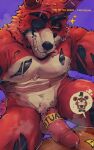 2024 abs absurd_res accessory animatronic anthro anthro_on_anthro balls barazoku bear big_muscles big_penis bite biting_own_tongue bodily_fluids butt canid canine cock_ring dialogue drooling duo emanata english_text erection eye_patch eyebrows eyewear five_nights_at_freddy&#039;s fox foxy_(fnaf) freddy_(fnaf) fur genital_fluids genitals glans grinding heart_symbol hi_res humanoid_genitalia humanoid_penis jewelry machine male male/male mammal miauarf muscular muscular_anthro muscular_male musk narrowed_eyes navel nipple_piercing nipples nude pecs penis penis_accessory penis_jewelry pictographics piercing precum purple_background robot saliva scottgames self_bite sex simple_background smile solo_focus speech_bubble teeth text tongue tongue_bite tongue_out tuft