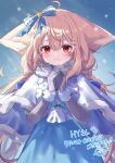  ahoge animal_ear_fluff animal_ears artist_request back_bow bell bib blue_bow blue_dress bow bowtie capelet collar commission dress fox_ears fox_girl fox_tail frilled_collar frilled_dress frills fur-trimmed_capelet fur-trimmed_dress fur-trimmed_gloves fur_trim gloves hair_between_eyes hair_bow hair_ornament hair_scrunchie hands_up high_collar highres interlocked_fingers large_bow large_ears large_tail layered_dress long_hair long_sleeves original own_hands_together print_dress puffy_sleeves red_eyes sakurada_shiro_(hy_plus) sakurada_shiro_(winter)_(hy_plus) scrunchie skeb_commission smile snow star_ornament straight-on striped_clothes striped_dress tail thank_you upper_body vertical-striped_sleeves very_long_hair white_capelet white_footwear white_gloves white_hair white_sleeves winter_clothes 