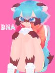  2020 3:4 anthro black_body black_fur black_hair black_nose blue_body blue_eyes blue_hair bottomwear brand_new_animal brown_body brown_fur canid canine clothed clothing female fluffy fluffy_tail fur glistening glistening_eyes glistening_hair hair jacket kemono mammal michiru_kagemori multicolored_body multicolored_fur multicolored_hair raccoon_dog shorts sitting solo studio_trigger tanuki topwear 