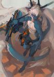  absurd_res anthro blue_body blue_fur bottomwear canid clothed clothing dragon fur hair hi_res holding_object horn hybrid kunaru mammal multicolored_body multicolored_fur open_mouth orange_eyes tongue topless 