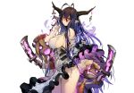  1girl antenna_hair babyg_wong bandaged_arm bandages bare_shoulders black_hair breasts cleavage clothes_lift cowboy_shot crescent danua doll draph dress dress_lift fingerless_gloves gloves granblue_fantasy gretel_(granblue_fantasy) hair_between_eyes hansel_(granblue_fantasy) horn_ornament horns jewelry large_breasts lifting_own_clothes long_dress long_hair necklace panties pointy_ears red_eyes side-tie_panties solo thighs underwear weapon white_background white_dress white_panties 