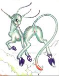  alien antennae_(anatomy) anus black_sclera breasts butt cloud female feral flying genitals green_body green_skin hooves long_ears long_tail lvl9drow nipples nymph open_mouth pink_nipples pussy sky_nymph solo 