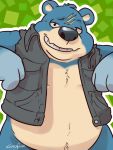  2016 3:4 animal_crossing anthro belly black_nose blue_body blue_fur eclipsewolf fur groucho_(animal_crossing) humanoid_hands male mammal nintendo overweight overweight_male scar solo ursid video_games 