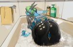  absurd_res bathtub big_breasts breasts butt clothing dragon female hi_res latex latex_clothing latex_skinsuit looking_at_viewer marine merfolk mythological_creature mythological_scalie mythology open_mouth rubber_clothing scalie shanher shanher_(character) skinsuit split_form tight_clothing 