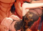  1boy 1girl ass ass_ripple bare_shoulders blush breasts china_dress chinese_clothes clothed_female_nude_male clothed_sex dress fate/grand_order fate_(series) fujimaru_ritsuka_(female) head_out_of_frame hetero highres large_breasts m-da_s-tarou nude open_mouth panties pelvic_curtain sex sex_from_behind short_dress short_hair side-tie_panties smile solo_focus thighhighs thong underwear 