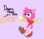  accessory amy_rose anthro boots bracelet clothing dialogue dress duo eulipotyphlan female footwear funny_face fur gesture gloves green_eyes hair_accessory hairband hand_gesture handwear hedgehog hi_res humor jewelry mammal mark_m pink_body pink_fur pointing sega smile sonic_the_hedgehog_(series) waving 