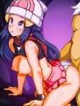  1boy 1girl beanie black_shirt blue_eyes blue_hair breasts censored clothes_lift clothing_aside dawn_(pokemon) doggystyle hat heart heart-shaped_pupils hypno hypnosis interspecies long_hair medium_breasts mimizunooka mind_control miniskirt mosaic_censoring nipples open_mouth paid_reward_available panties panties_aside pink_skirt poke_ball_print pokemon pokemon_(creature) pokemon_dppt pokephilia poketch purple_background red_scarf rolling_eyes scarf sex shirt shirt_lift skirt sleeveless sleeveless_shirt solo_focus symbol-shaped_pupils underwear watch white_panties wristwatch 