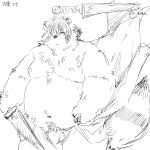  1:1 2020 ailurid anthro balls belly bulge clothing genitals hi_res humanoid_hands japanese_text kemono male mammal monochrome moobs navel nipples overweight overweight_male red_panda simple_background solo text underwear weapon white_background yuuya333 
