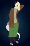  2:3 ambiguous_gender anthro clothed clothing didelphid elementoleo hand_behind_neck hand_in_pocket hi_res looking_away mammal marsupial pockets solo 