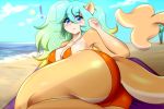  ! 3:2 anthro big_breasts big_butt bikini blush breasts butt cleavage clothed clothing equid equine female hi_res horse hybrid kaikururu looking_at_viewer lying mammal marine my_little_pony on_side outside pony solo swimwear towel 