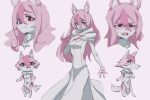  2020 absurd_res alternate_form anthro brand_new_animal breasts canid canine clothed clothing female flp_(artist) fluffy fox fur hair hi_res long_hair mammal multicolored_body multicolored_fur multiple_positions nazuna_hiwatashi open_mouth pink_body pink_fur pink_hair red_eyes studio_trigger white_body white_fur 