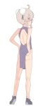  1girl absurdres ahoge ass back backless_dress backless_outfit bare_arms bare_legs bare_shoulders blue_dress brown_eyes bun_cover china_dress chinese_clothes commentary double_bun dress flat_ass from_behind full_body grey_footwear grey_hair hair_bun hand_on_own_hip highres kneepits multicolored_hair no_panties onii-chan_wa_oshimai! oyama_mahiro pelvic_curtain pink_hair s10021 shoes shoulder_blades simple_background sleeveless sleeveless_dress solo standing two-tone_hair white_background 