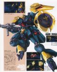  1980s_(style) anime_screenshot battle beam_rifle char&#039;s_counterattack energy_gun english_commentary firing funnels_(gundam) gundam gyunei_guss highres jagd_doga_gyunei_custom jagd_doga_quess_custom magazine_scan mecha mixed-language_text mobile_suit neo_zeon newtype official_art oobari_masami promotional_art retro_artstyle robot scan science_fiction shield thrusters weapon 