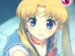  1girl airi_(cheri-blossam) bishoujo_senshi_sailor_moon blonde_hair blue_eyes blue_sailor_collar breasts choker cleavage collarbone commentary_request crescent crescent_earrings derivative_work earrings eyebrows_visible_through_hair hair_bun heart heart_choker jewelry long_hair red_choker sailor_collar sailor_moon sailor_moon_redraw_challenge sailor_senshi sailor_senshi_uniform screencap_redraw solo tsukino_usagi twintails upper_body 