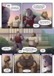  5_fingers absurd_res aldrich_haynes_(thepurp) animal_genitalia animal_penis anthro anthro_on_anthro balls biped clothed clothing comic dialogue duo english_text equid equine equine_genitalia equine_penis eyebrows eyes_closed fangs felid fingers flaccid flower genitals hi_res horse interspecies lion male male/male mammal mane muscular muscular_anthro muscular_male open_mouth open_smile pantherine pawpads pecs penis plant roman_(thepurp) smile speech_bubble teeth text thepurp 