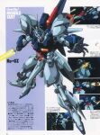  1980s_(style) anime_screenshot asteroid battle beam_saber char&#039;s_counterattack character_name energy_beam english_commentary firing gundam highres magazine_scan mecha missile missile_pod mixed-language_text mobile_suit newtype official_art oobari_masami promotional_art re-gz retro_artstyle robot scan science_fiction space thrusters 