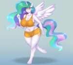  anthro anthrofied big_breasts blush bottomwear breasts cleavage clothed clothing equid female friendship_is_magic hi_res horn kaikururu mammal my_little_pony princess_celestia_(mlp) shorts solo wide_hips winged_unicorn wings 