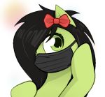  anonymous_artist black_hair earth_pony emerald_blade_(oc) equid equine fan_character female green_body green_eyes green_skin hair horse mammal mask my_little_pony pony ribbons simple_background solo white_background 