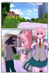 absurd_res amber_eyes animal_head animal_humanoid ashido_mina avian avian_humanoid backpack beak biped bird bird_humanoid black_body black_feathers black_sclera bottomwear button_(fastener) clothed clothed_female clothed_human clothed_humanoid clothed_male clothing comic corvid corvid_humanoid corvus_(genus) corvus_humanoid crow_humanoid day dialogue duo_focus english_text eyebrow_through_hair eyebrows eyelashes feathers female fingers fluffy fluffy_hair for_a_head fully_clothed fully_clothed_female fully_clothed_human fully_clothed_humanoid fully_clothed_male fumikage_tokoyami greatm8sfm green_bottomwear green_clothing green_pants green_skirt grey_clothing grey_jacket grey_topwear group hair hi_res horn horned_humanoid humanoid humanoid_focus izuku_midoriya jacket kerchief light_body light_skin looking_at_another looking_back looking_back_at_another male mouth_closed my_hero_academia neckerchief ochaco_uraraka oscine outside pants passerine pink_body pink_hair pink_skin quirked_human_(my_hero_academia) red_eyes red_kerchief red_neckerchief shirt skirt speech_bubble teeth tenya_ida text topwear translucent translucent_hair upper_teeth walking white_clothing white_shirt white_topwear