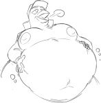  2020 anthro avian beak belly big_belly bird breath burping clothed clothing digital_drawing_(artwork) digital_media_(artwork) feathers germ_warfare_(nitw) hand_on_stomach hat headgear headwear hi_res impossiblesnail jacket male monochrome moobs navel night_in_the_woods nipples obese obese_male open_mouth open_shirt overweight overweight_male shirt sketch solo solo_focus stuffing thick_thighs tongue topwear tuft video_games weight_gain 