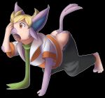  all_fours baggy_clothing barry_(pok&eacute;mon) black_background blonde_hair blue_body blue_clothing blue_fur blue_underwear bodily_fluids bottomwear brown_eyes butt cheek_tuft clothing eeveelution espeon eye_reflection facial_tuft fangs feral fezmangaka forked_tail fur fur_growth fused_fingers fused_toes glistening glistening_eyes green_scarf grey_bottomwear grey_clothing grey_pants hair hand_on_face hi_res human human_to_feral inner_ear_fluff male mammal mid_transformation nintendo open_mouth pants pok&eacute;mon pok&eacute;mon_(species) purple_body purple_fur reflection shaded simple_background solo species_transformation striped_shirt surprise sweat tan_body tan_skin tongue transformation tuft underwear video_games 