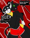  anthro anthrofied atlus bigbearbutt black_body black_fur briefs bulge cartoon_network clothing domestic_cat duo english_text felid feline felis fur green_eyes grope hand_in_pants male male/male mammal mao_mao:_heroes_of_pure_heart megami_tensei megami_tensei_persona morgana_(persona) sheriff_mao_mao_mao text underwear video_games 