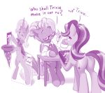  book cardboard_cutout clothing dialogue dstears duo english_text equid eyewear female fountain_pen friendship_is_magic furniture glasses horn mammal my_little_pony pen sitting starlight_glimmer_(mlp) table text trixie_(mlp) unicorn 