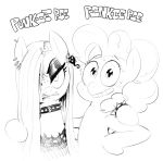  angry bodily_fluids bracelet choker duo ear_piercing equid equine eyeshadow fangs female feral friendship_is_magic goth jewelry makeup mammal monochrome my_little_pony necklace piercing pinkie_pie_(mlp) sunibee sweat 