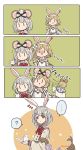  ... 2girls ? animal_ears blonde_hair bow bunny_ears djeeta_(granblue_fantasy) flower granblue_fantasy hair_flower hair_ornament hana_pur24 highres mouse_ears multiple_girls sage_(granblue_fantasy) symbol_commentary twitter_username vikala_(granblue_fantasy) white_hair wide_sleeves 