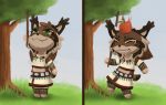  animal_crossing anthro apple chibi clothed clothing cute_fangs energyvector felid feline female food fruit grass green_eyes lynx mammal nintendo plant solo stick tree video_games 