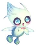  2015 ambiguous_gender blue_eyes blush celebi hi_res holding_object legendary_pok&eacute;mon nintendo open_mouth open_smile pok&eacute;mon pok&eacute;mon_(species) signature simple_background smile solo video_games wings zuyu 