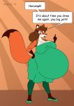  anthro canid canine clothing dialogue female fox hi_res mammal pregnant satsumalord solo 