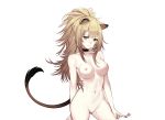  animal_ears arknights breasts brown_eyes brown_hair candy catgirl collar lollipop long_hair mmmegh nipples nude ponytail pussy siege_(arknights) tail uncensored white 