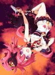  1girl black_footwear breasts crown disgaea gun high_heels holding holding_gun holding_weapon iwasi-r looking_at_viewer makai_senki_disgaea_5 medium_breasts mini_crown navel necktie open_mouth pink_hair pointy_ears ponytail purple_eyes seraphina_(disgaea) short_hair skirt smile solo weapon 