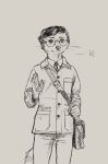  anthro clothed clothing dark_hair digital_media_(artwork) emile_(moustelot) eyewear gesture glasses hi_res least_weasel looking_at_viewer male mammal messenger_bag moustelot mustelid musteline necktie shirt simple_background sketch smile smiling_at_viewer solo topwear true_musteline waving waving_at_viewer weasel whiskers 