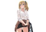  blonde_hair blue_eyes blush bra cameltoe hayasaka_ai hewsack kaguya-sama_wa_kokurasetai_~tensai-tachi_no_renai_zunousen~ necklace panties ponytail school_uniform see_through shirt skirt skirt_lift underwear wet white 