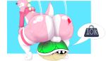  big_butt bodily_fluids butt clothed clothing cracked facial_piercing fan_character hand_on_thigh hi_res huge_butt koopa_troopa legwear male mario_bros multicolored_body nintendo nose_piercing nose_ring number piercing pink_body pink_skin scalie shell simple_background small_tail smile solo speech_bubble spikes sweat tea_bagging text thehalloweenfool_(artist) thick_thighs thigh_highs twerking two_tone_body video_games weights yoshi 