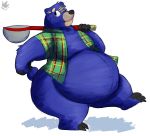  2014 animal_crossing anthro blue_body blue_fur clothed clothing fur groucho_(animal_crossing) humanoid_hands male mammal nintendo open_shirt overweight overweight_male puffedup scar shirt simple_background solo topwear ursid video_games white_background 