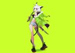  animal_ears aqua_eyes boots catgirl green hoodie knife original short_hair shorts socks stockings tail weapon white_hair yuu_(higashi_no_penguin) 