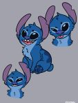  2020 3:4 blue_body blue_claws blue_fur blue_nose cak3thulhu claws confusion disney feral fur grey_background headshot_portrait hi_res lilo_and_stitch male open_mouth portrait simple_background sitting smile stitch_(lilo_and_stitch) teeth toe_claws tongue tongue_out 