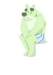  2020 anthro belly clothing fur green_body green_fur hi_res kemono male mammal panda_po simple_background sitting slightly_chubby solo underwear ursid white_background 