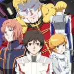  1girl audrey_burne banagher_links bodysuit closed_mouth full_frontal gloves gundam gundam_unicorn long_hair looking_at_viewer marida_cruz mineva_lao_zabi multiple_boys multiple_girls open_mouth ribonzu riddhe_marcenas short_hair smile 